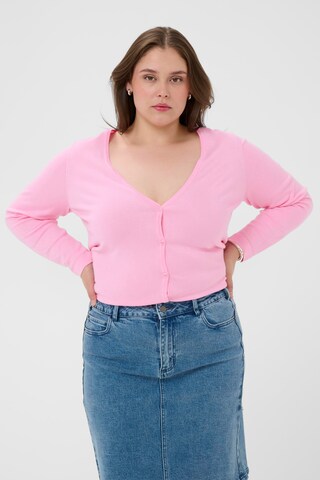 KAFFE CURVE Gebreid vest 'KCfarsia' in Roze: voorkant