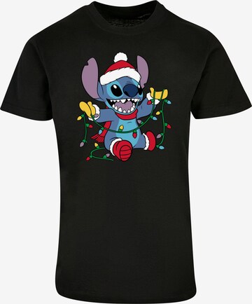 ABSOLUTE CULT Shirt 'Lilo And Stitch - Christmas Lights' in Zwart: voorkant