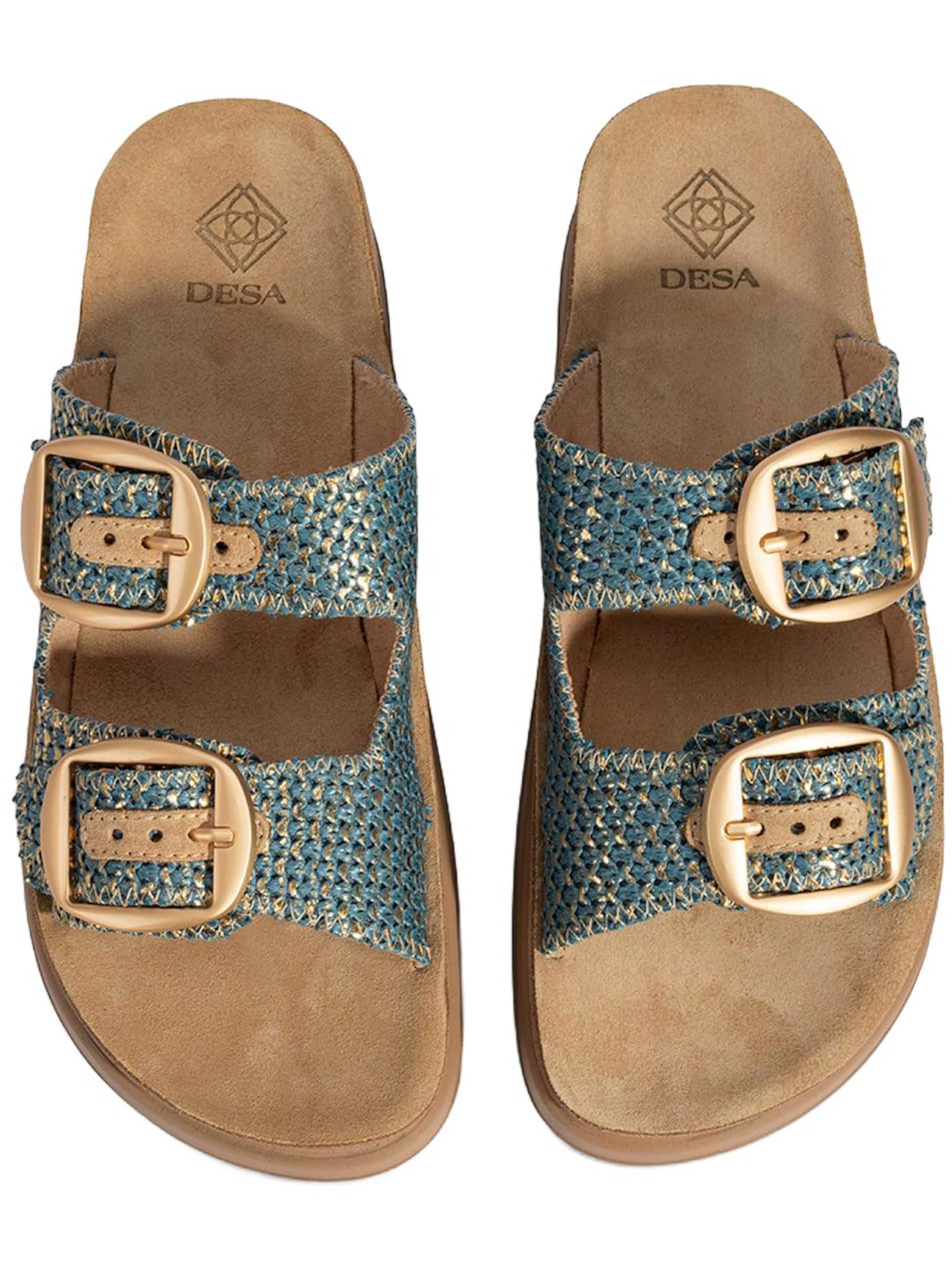 Desa - Zapatillas de casa 'DESA Damen-Keilsandalen mit Raffia-Detail' en azul