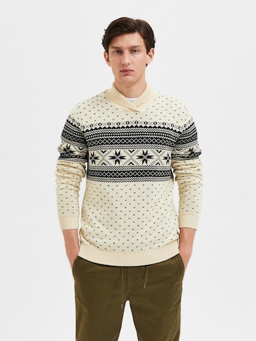 SELECTED HOMME Sweater 'Claus' in Beige: front