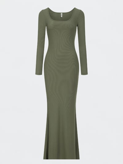 Abito 'Ribbed Long Sleeve Maxikleid' in 34 cfab (formerly creamy fabrics) di colore verde scuro, Visualizzazione prodotti