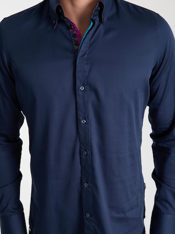 7Camicie Slim Fit Businesshemd 'Roma Satin Man Shirt Green'‌ in Blau