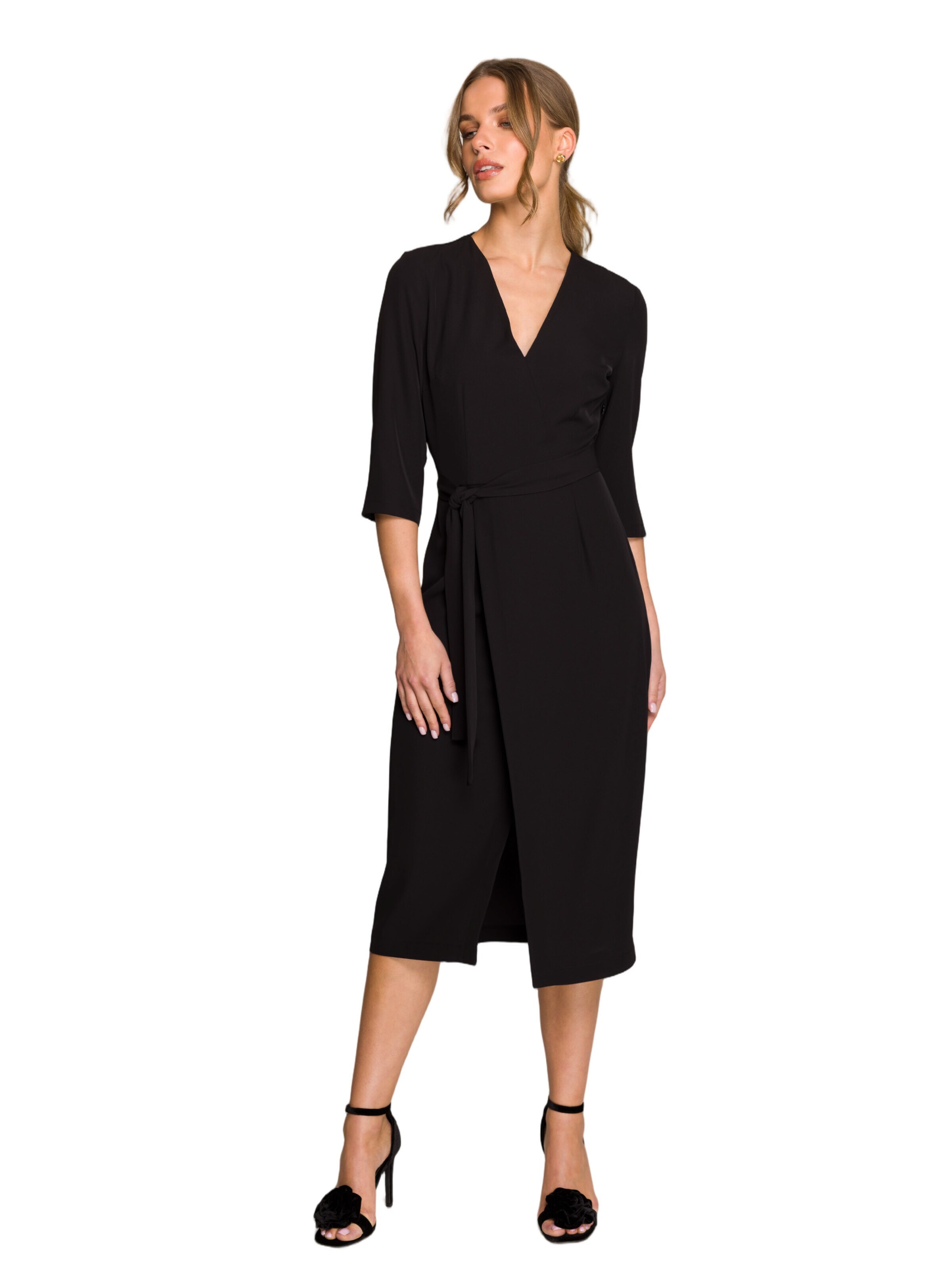 Rochie 'Sukienka z kopertowym motywem' de la Stylove pe negru