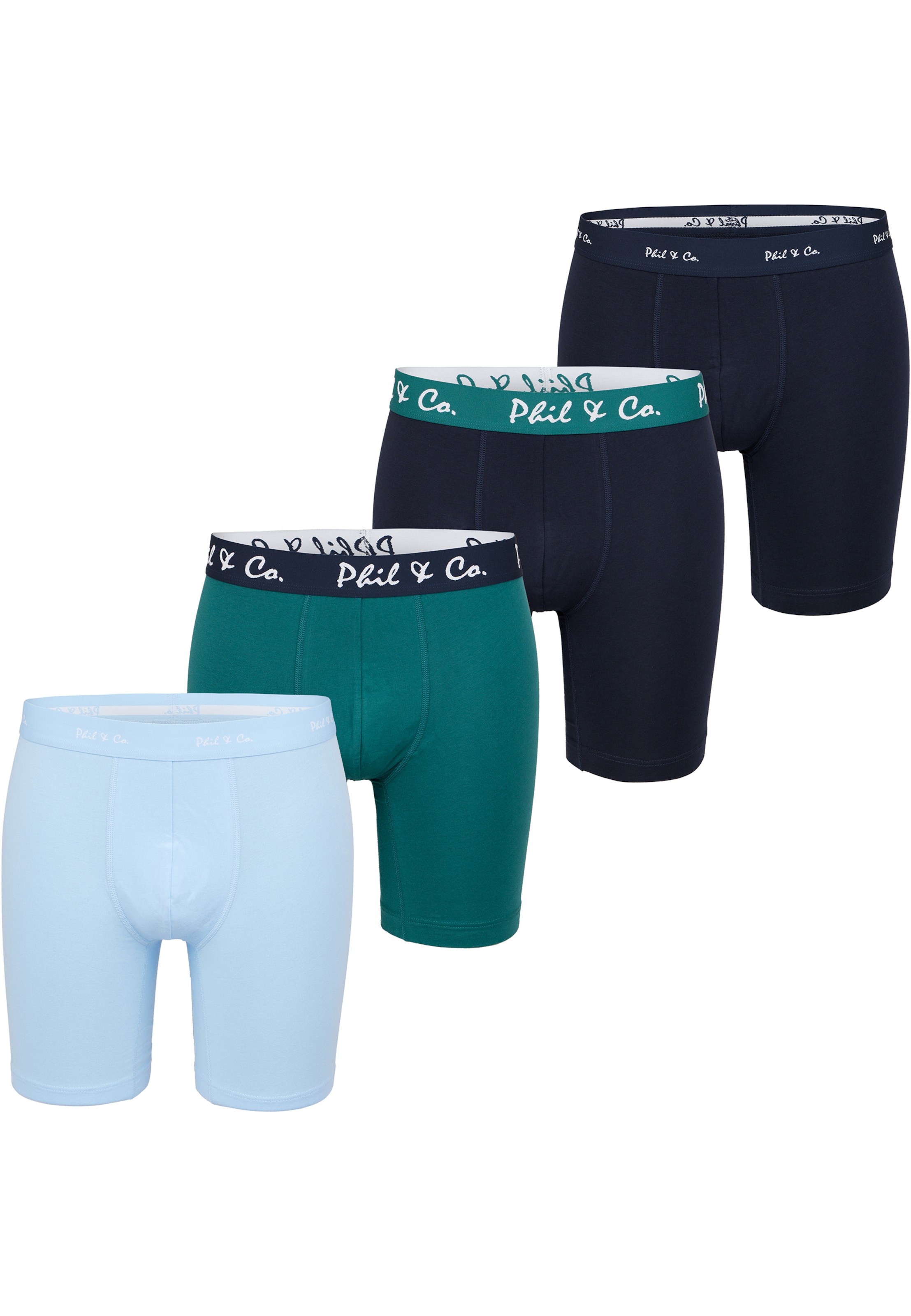 Phil & Co. Berlin Retro Boxer ' Long Boxer ' in Blau: Vorderseite