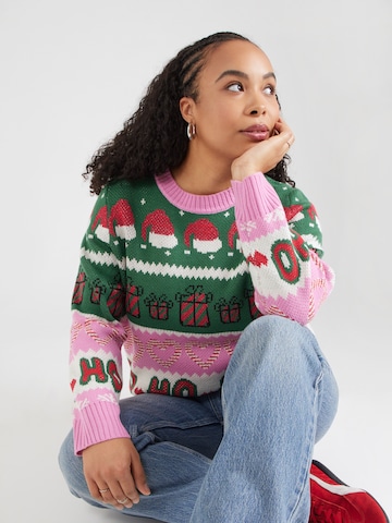 ONLY Carmakoma - Jersey 'CARHOHO X-MAS' en verde: frente