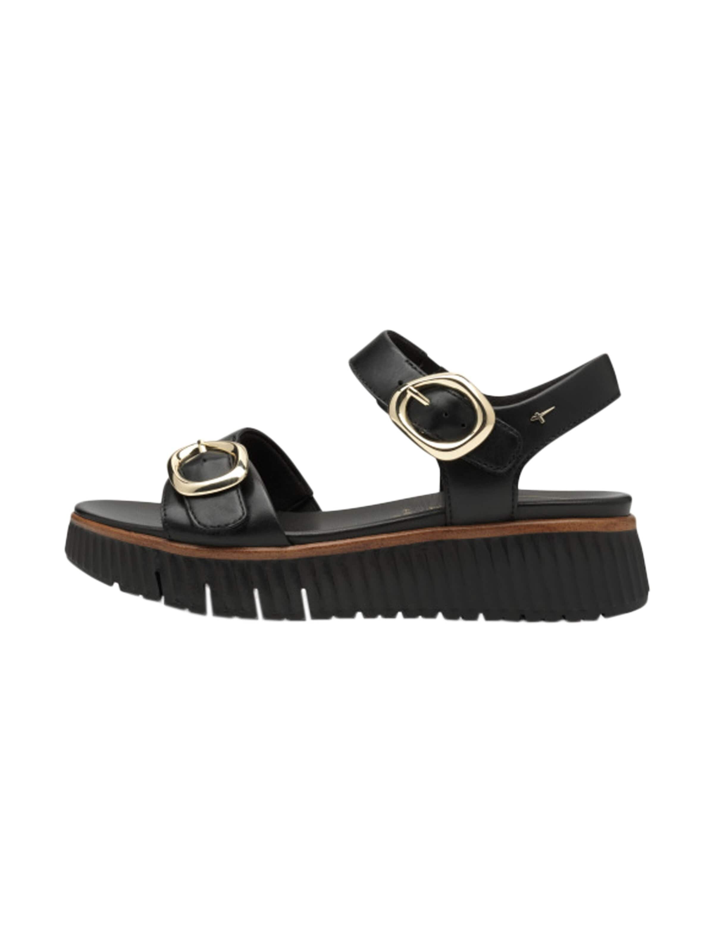 Sandales 'Bequeme Keilabsatz-Sandalen aus Leder' Tamaris en noir : devant