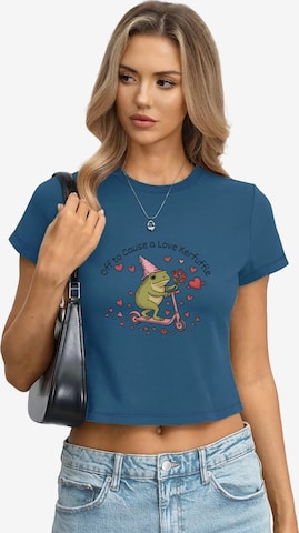 GORHEY Shirt 'Women's Summer Casual Cotton T-Shirt with Cartoon characters Print' in Blue: front