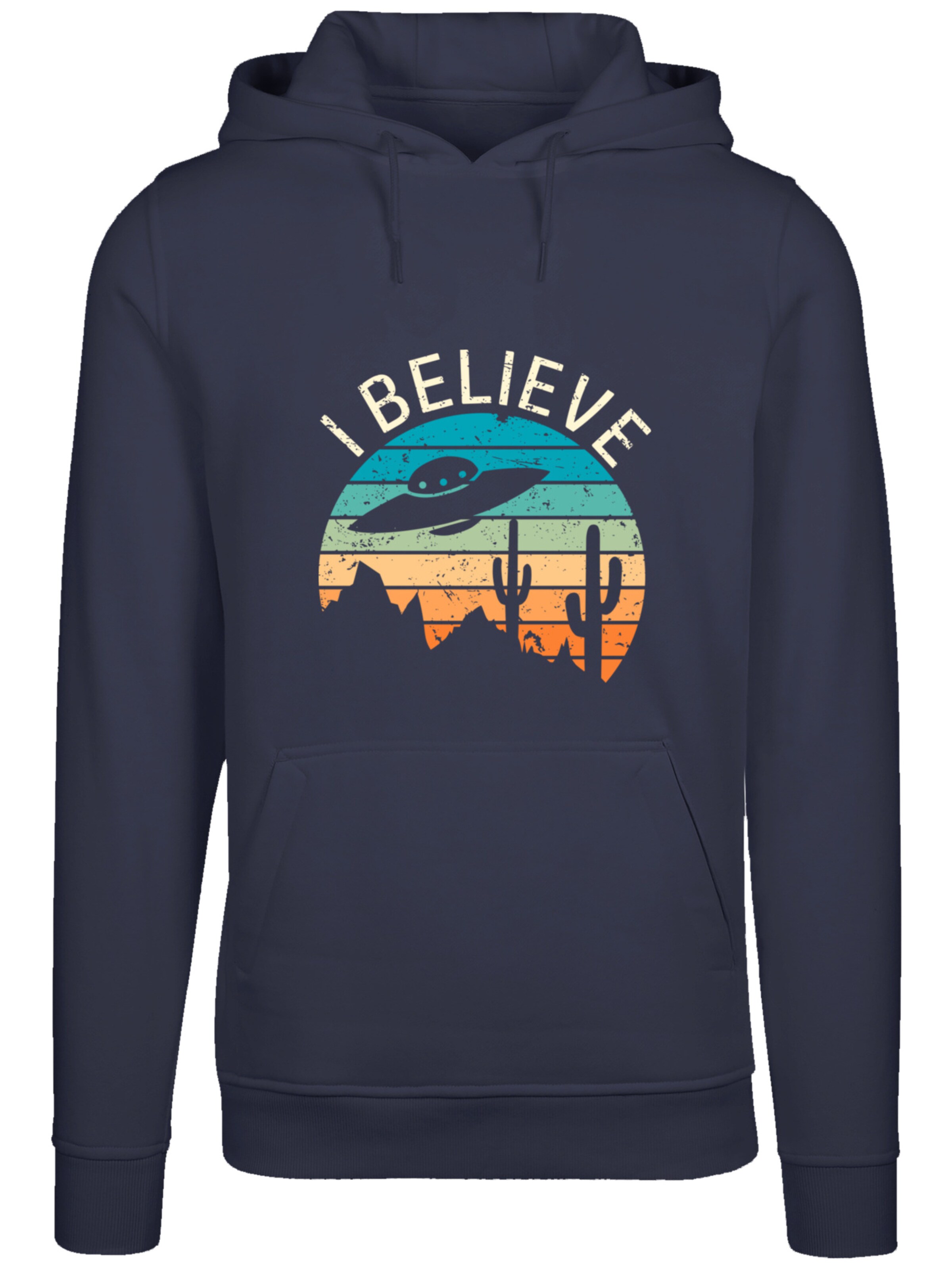 Sweat-shirt 'I Believe UFO Alien Sonnenuntergang' F4NT4STIC en bleu : devant