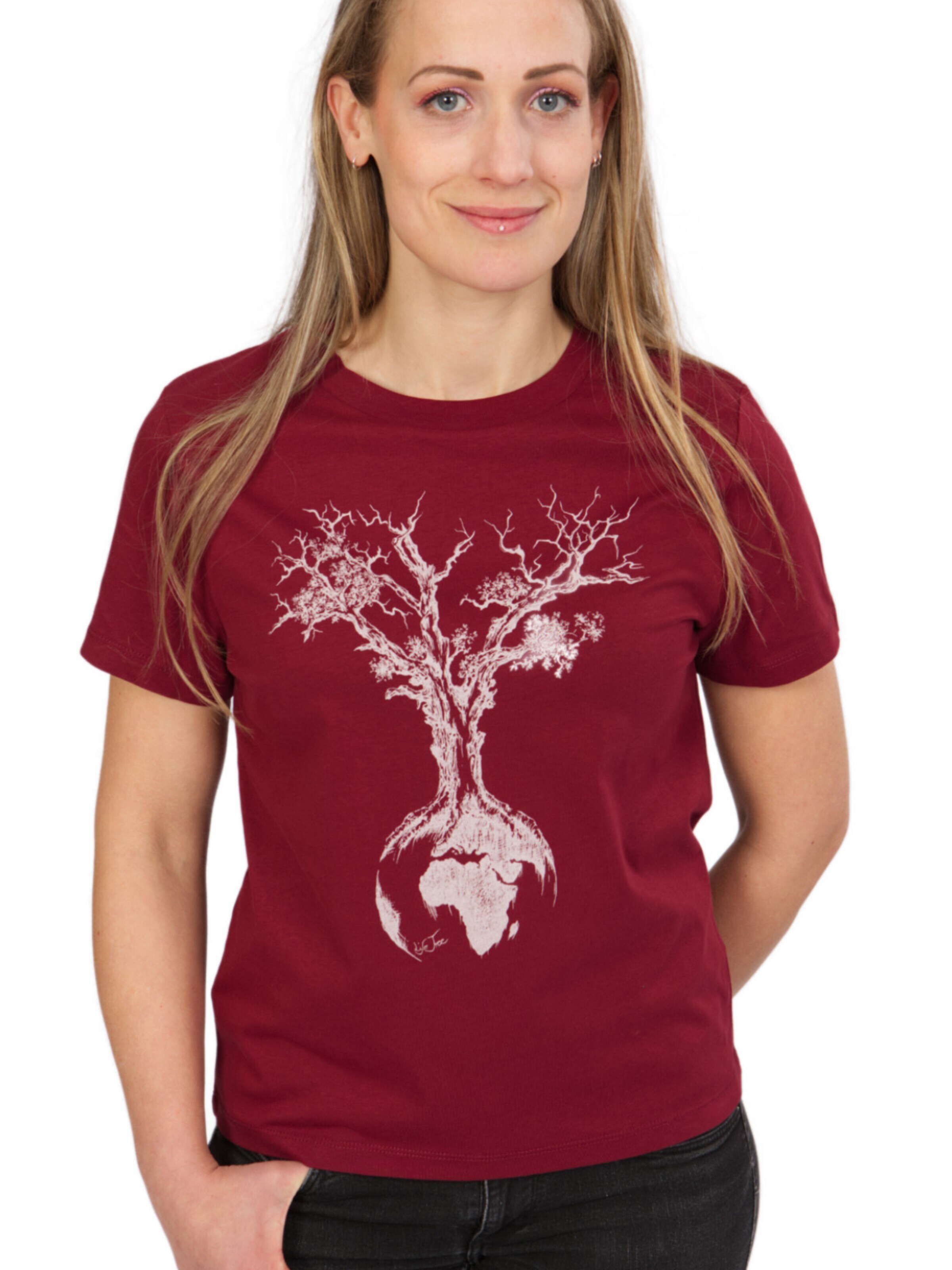 Life-Tree Shirt 'Organic Fairwear Weltenbaum'‌ in Rot: Vorderseite