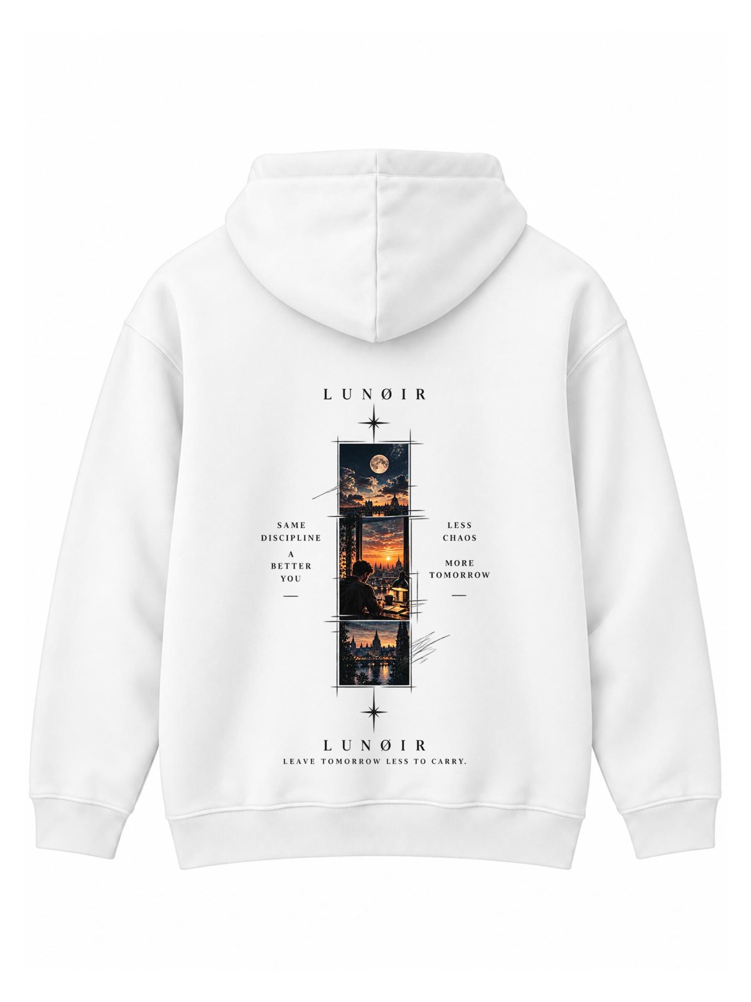 LUNØIR Studio Tréning póló 'Care for Tomorrow' - fehér: elől