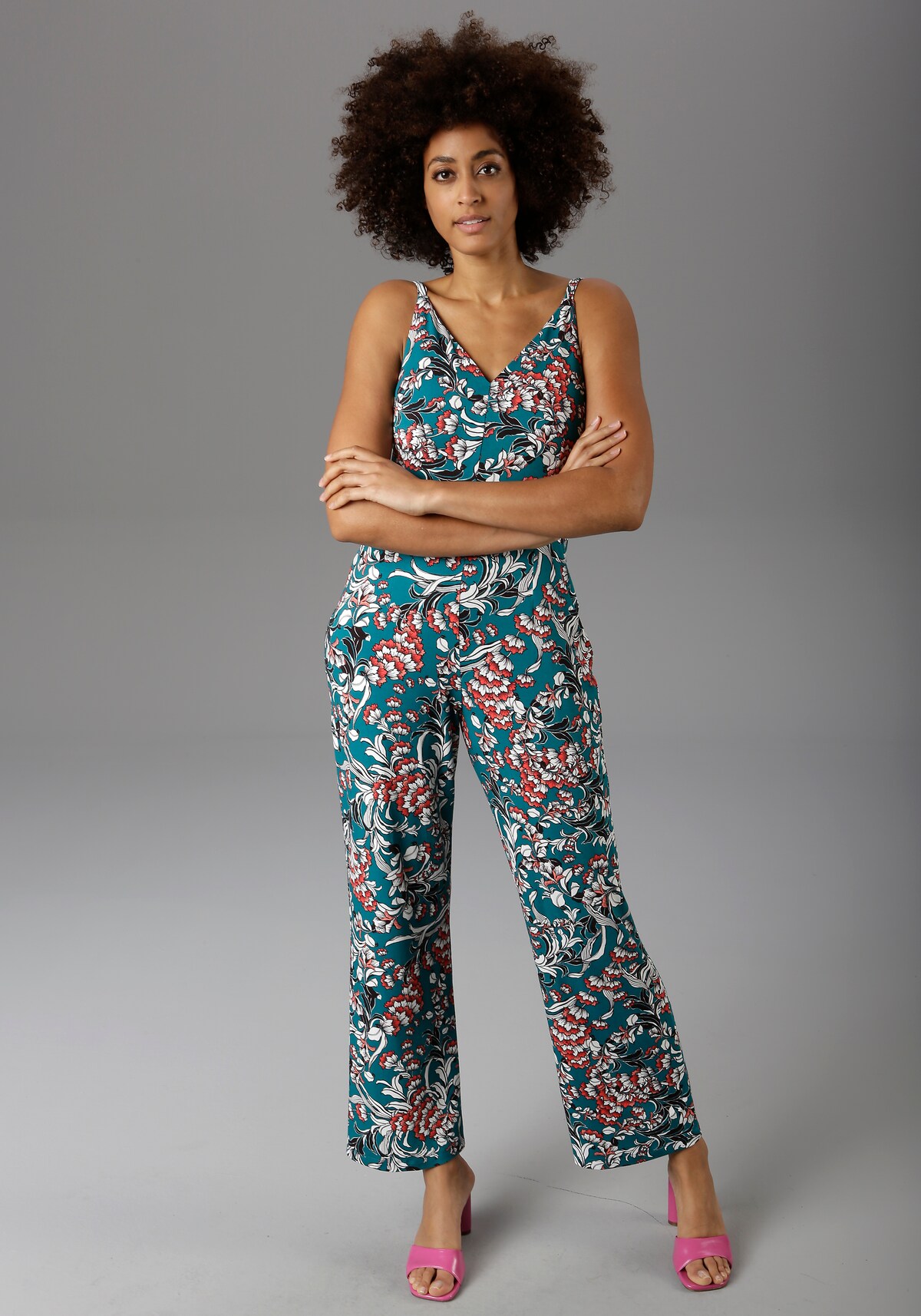 Aniston CASUAL Jumpsuit in petrol / koralle / weiß | ABOUT YOU