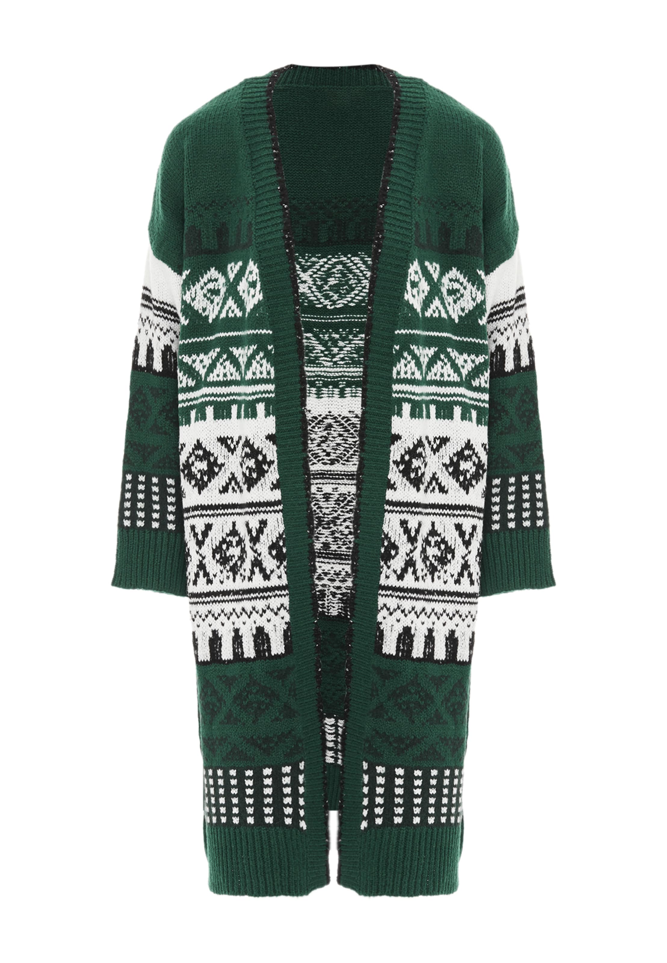 Jalene Плетена жилетка в тъмнозелено / черно / бяло, Преглед на продукта