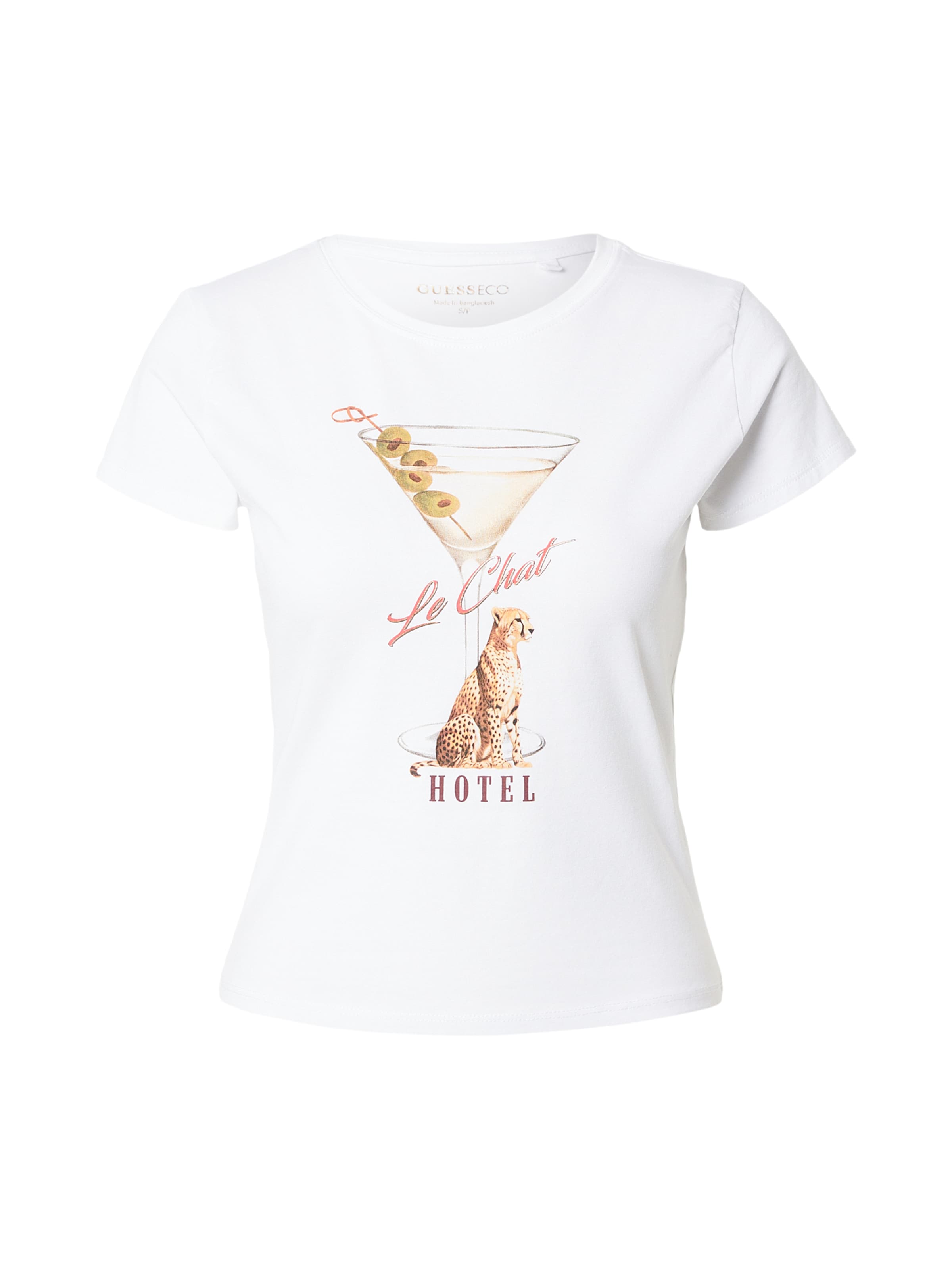 GUESS Majica 'LEOPARDTINI' | bela barva: sprednja stran