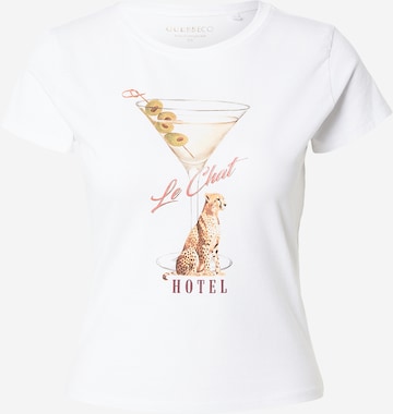 GUESS Majica 'LEOPARDTINI' | bela barva: sprednja stran