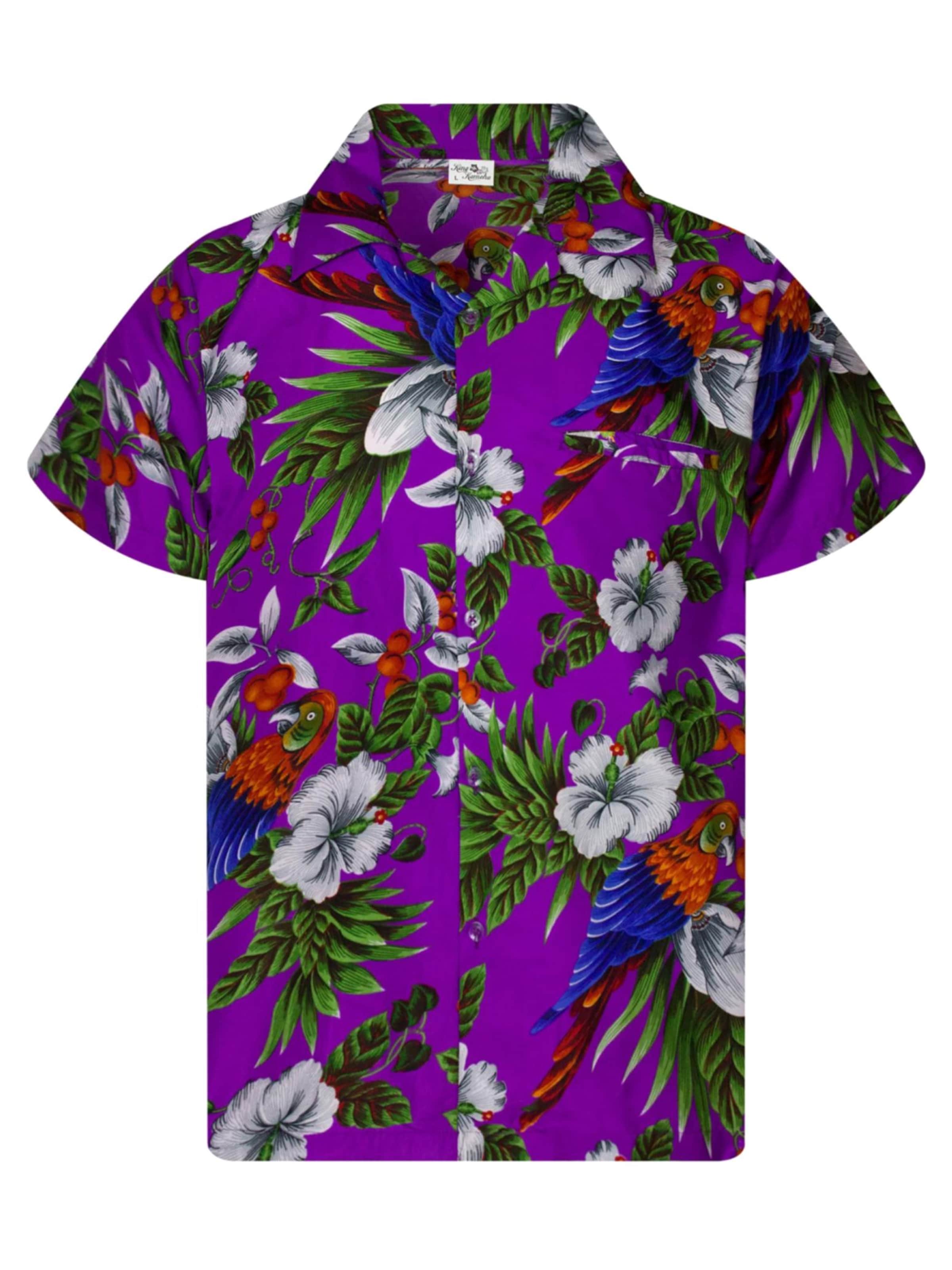 King Kameha Shirt 'Cherryparrot' in Lila: voorkant