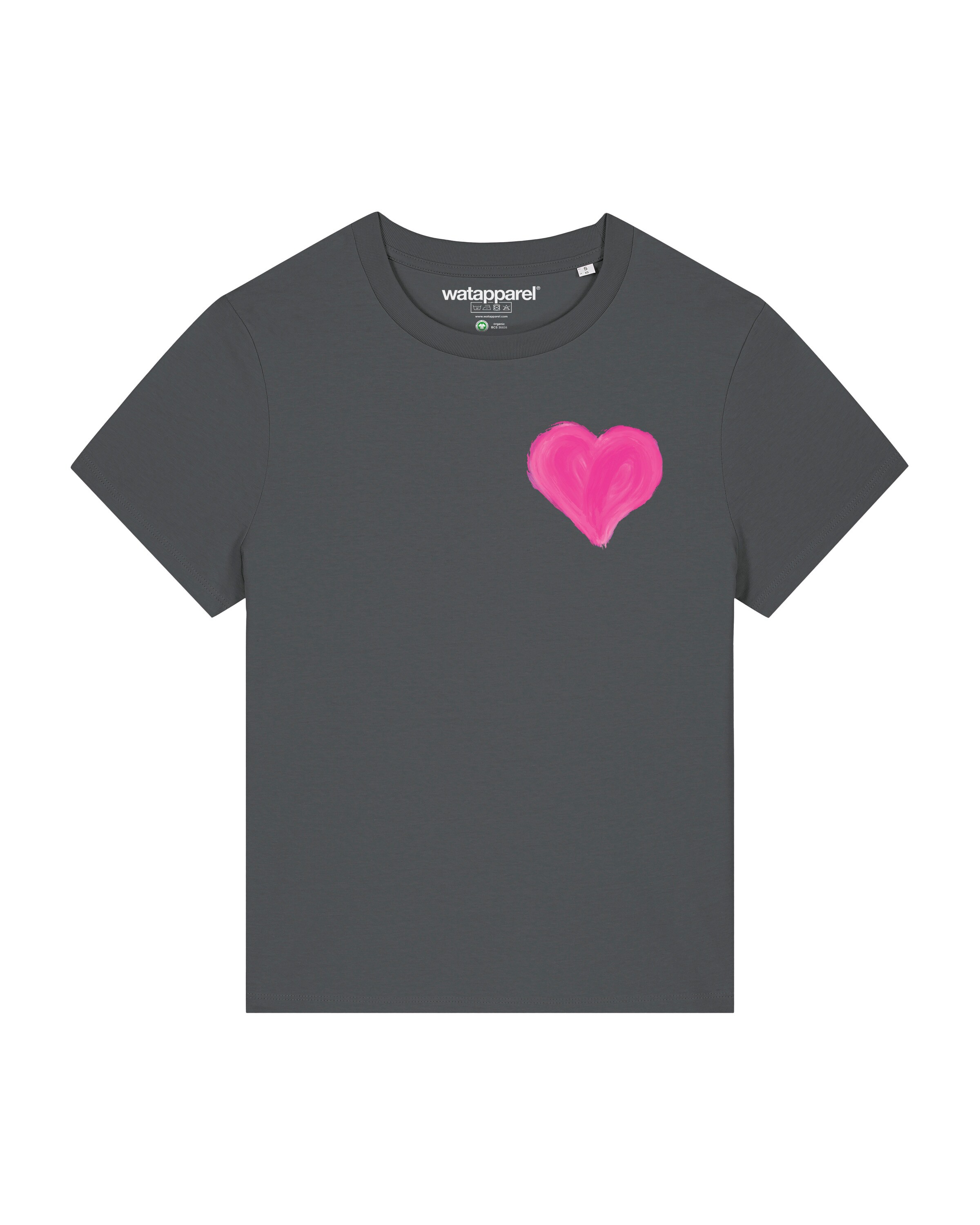 Watapparel Shirt ' Pink Heart ' in Grijs: voorkant
