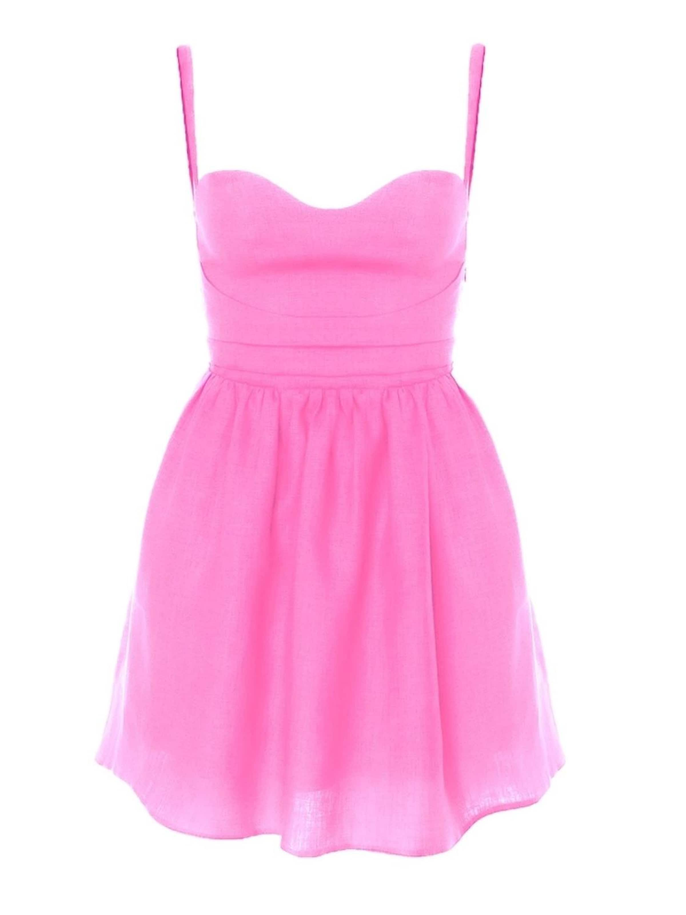 AVENUE N°29 Summer Dress 'Linen Gathered Mini Dress With Straps' in Pink: front