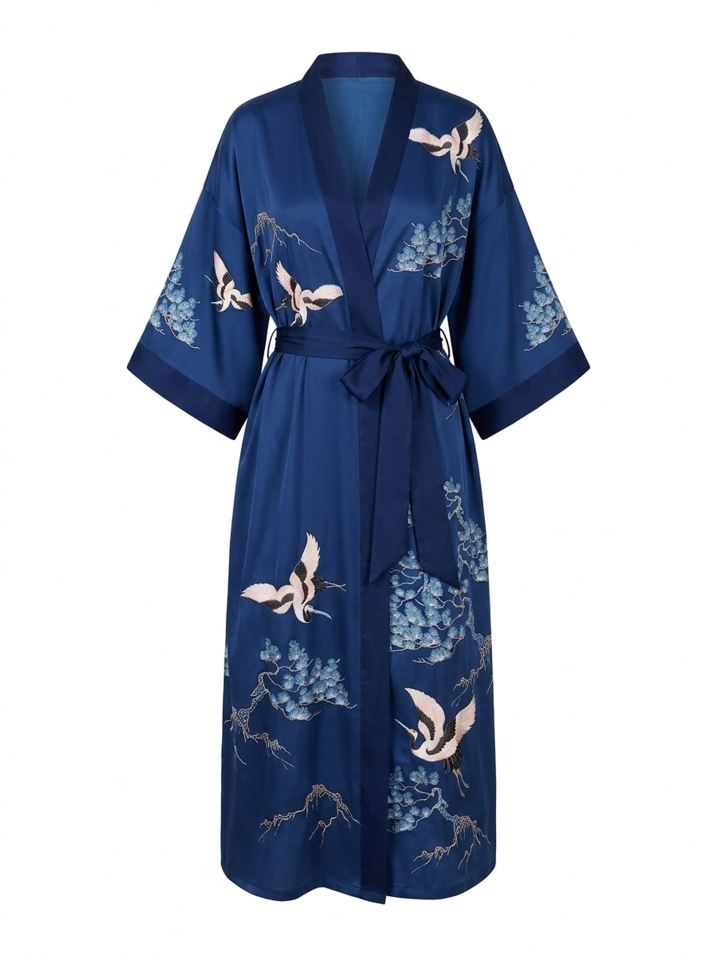 Vivi Idee Morgenmantel 'Kimono Kranich und Kiefer'‌‌ in Blau: Vorderseite