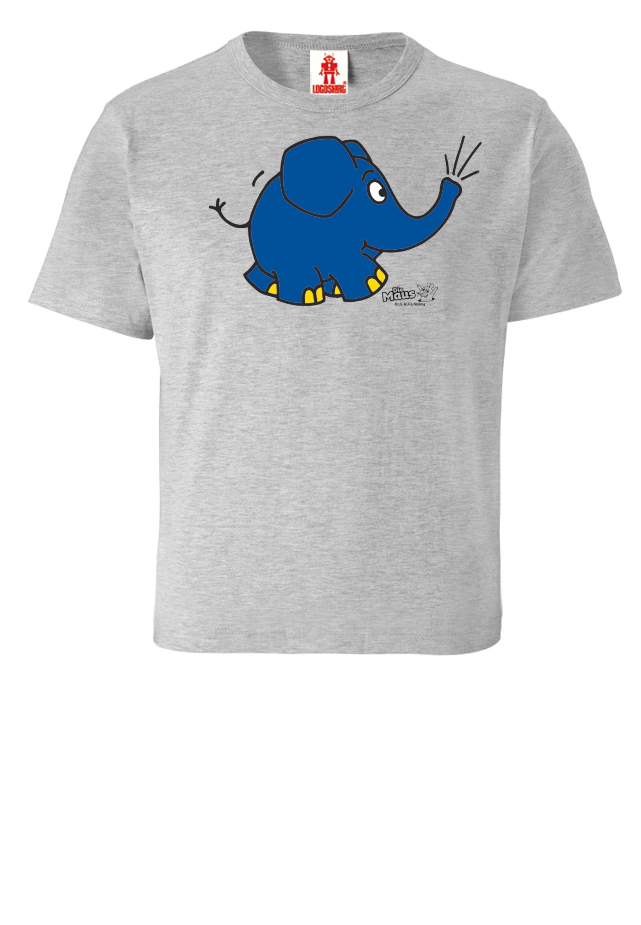 LOGOSHIRT Shirt 'Die Sendung mit der Maus - Elefant Törö' in Grijs: voorkant