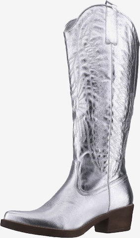 Bottes de cowboy Elara en argent : devant