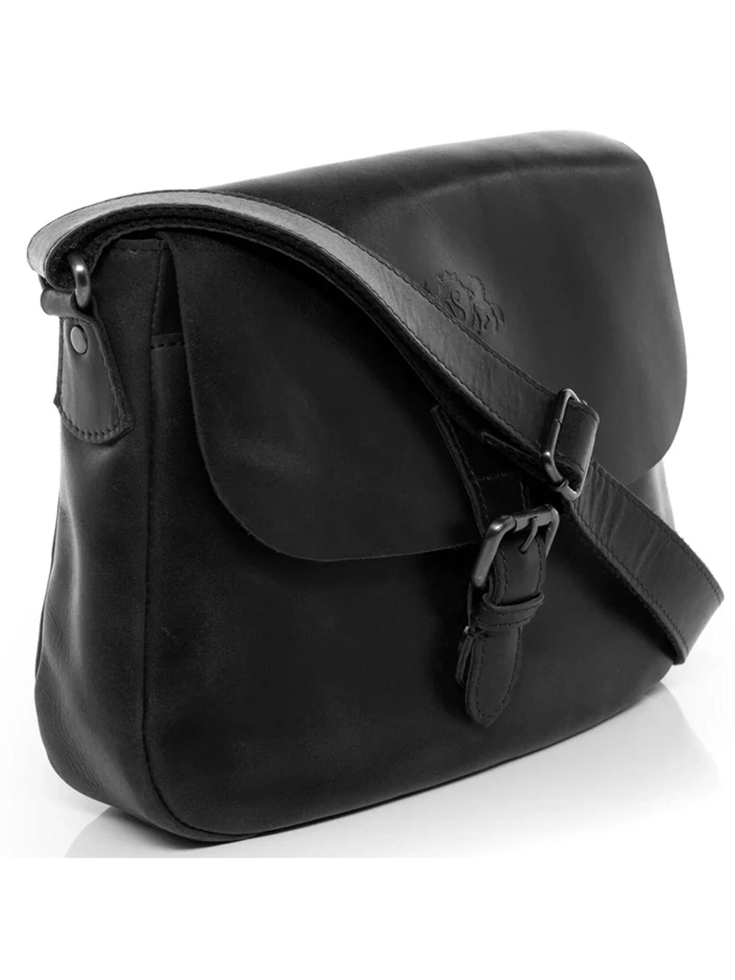 SID & VAIN Shoulder Bag 'Umhängetasche YALE echt Leder' in Black