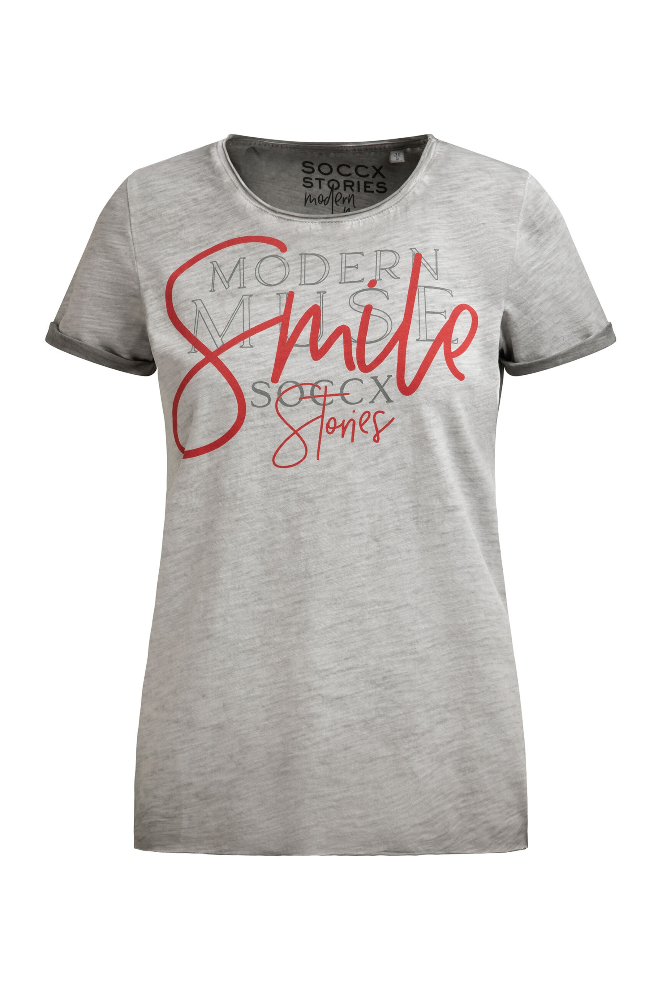 Soccx T-Shirt Rundhals mit Artwork und Used Look in Grau: Vorderseite