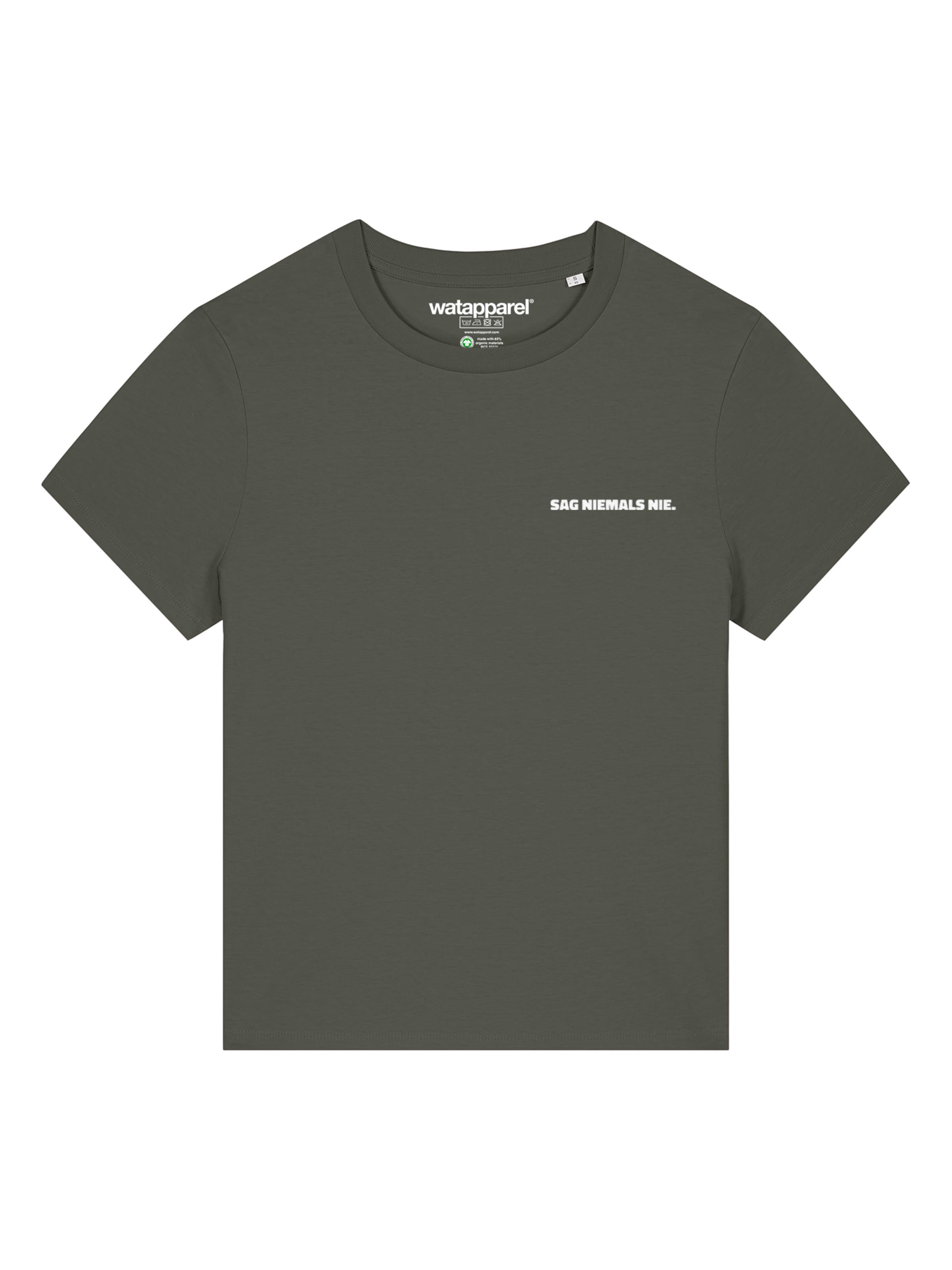 Watapparel T-Shirt 'Sag Niemals Nie' in Grün: Vorderseite