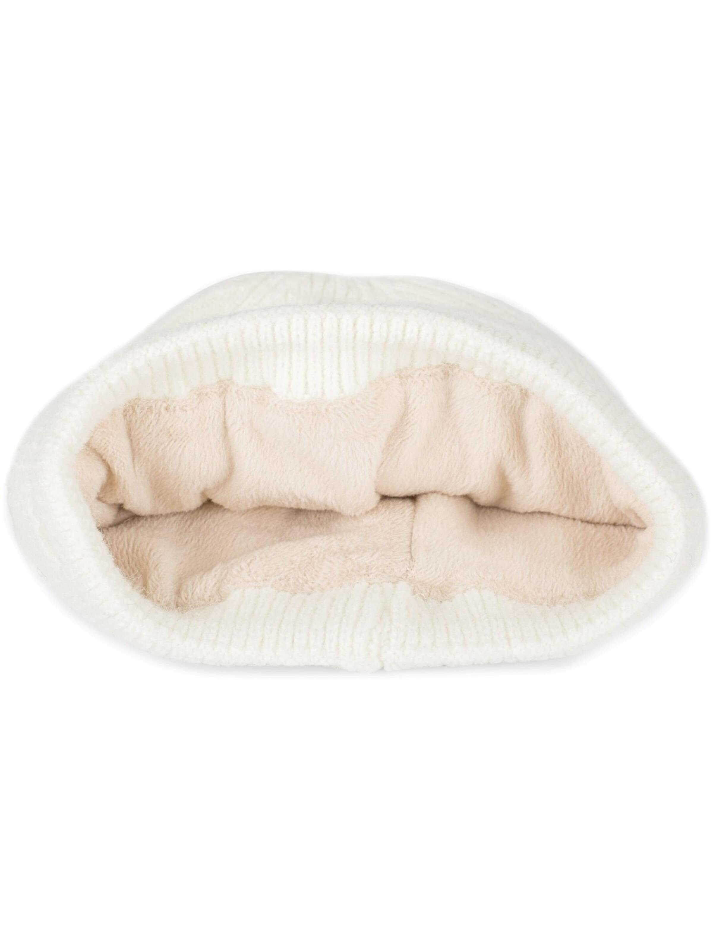 styleBREAKER Beanie 'Strickmütze mit Rippenmuster und Rissen' in Beige