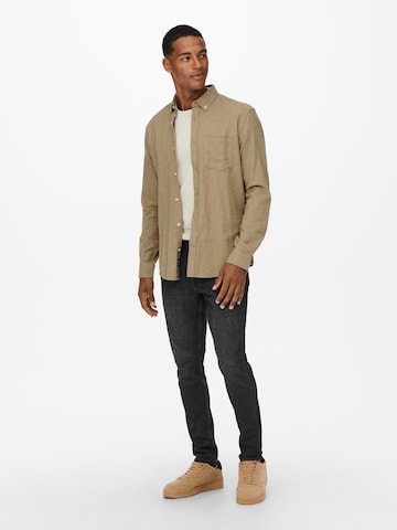 Only & Sons Regular Fit Skjorte 'Niko' i beige