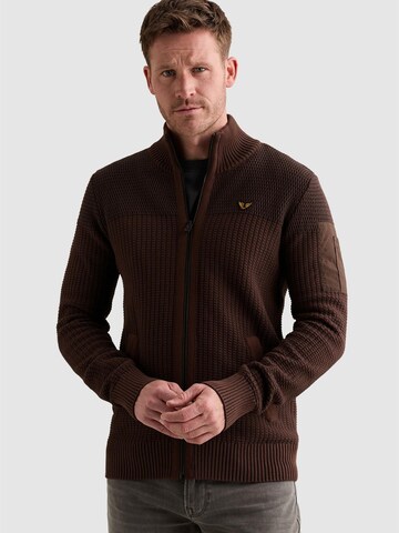 PME Legend Knit cardigan 'Cardigan with zipper closure and flight pocket' in Brown