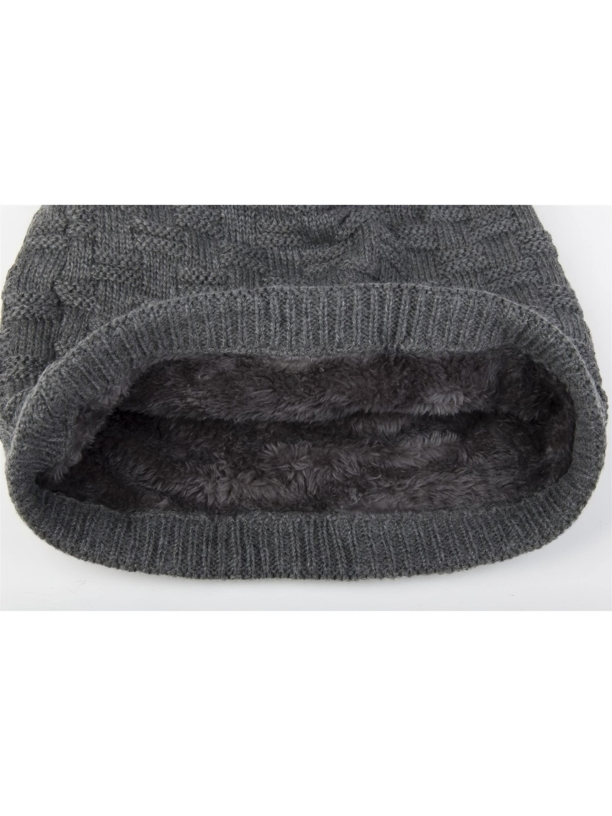 styleBREAKER Mütze 'Feinstrick Beanie mit Flecht Muster und Teddyfleece'‌ in Grau