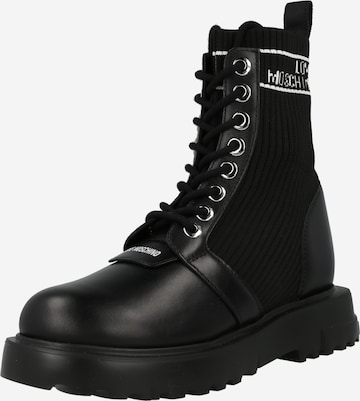 Love Moschino Lace-Up Ankle Boots in Black: front