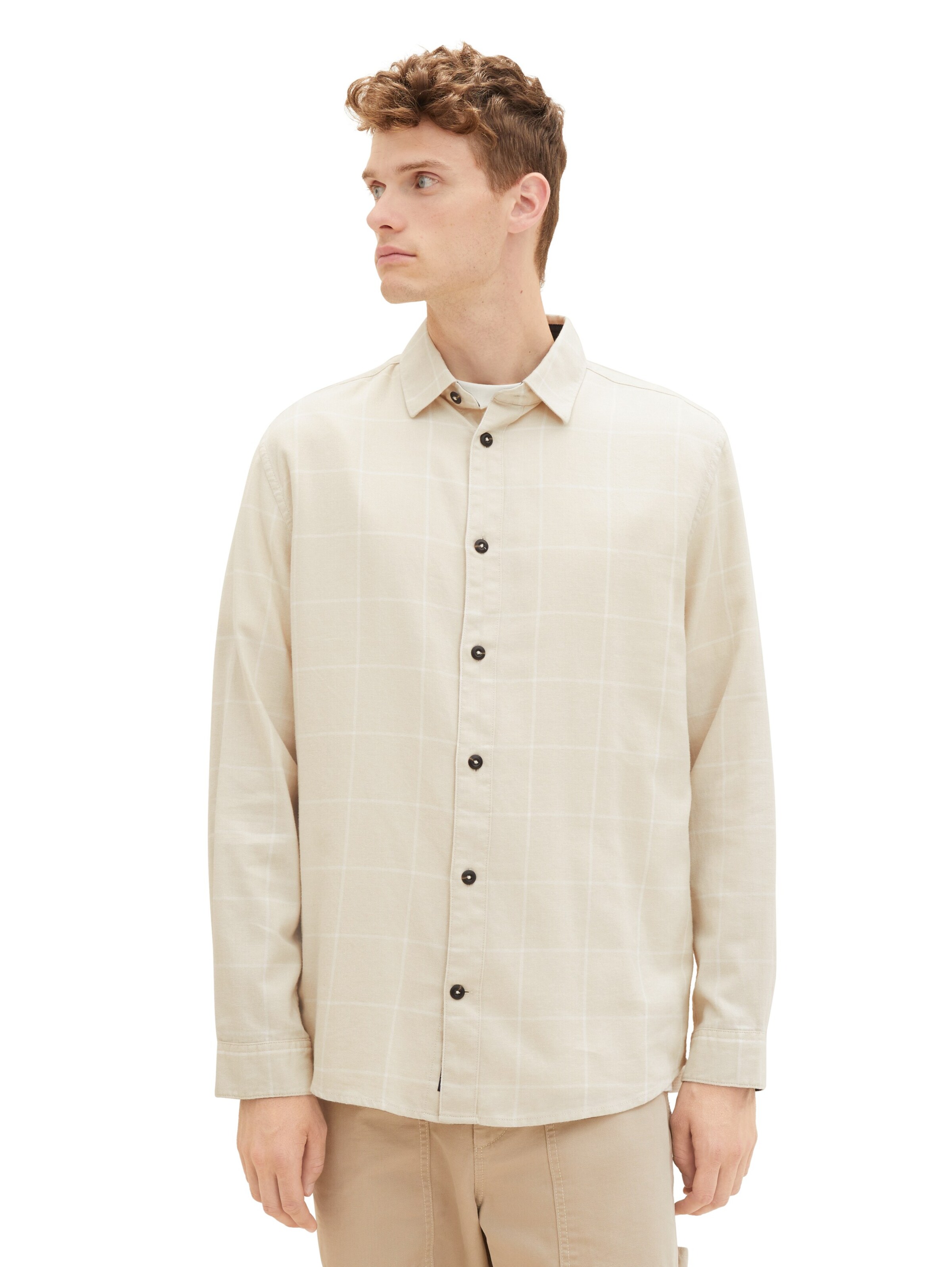 TOM TAILOR Regular fit Button Up Shirt in Beige: front
