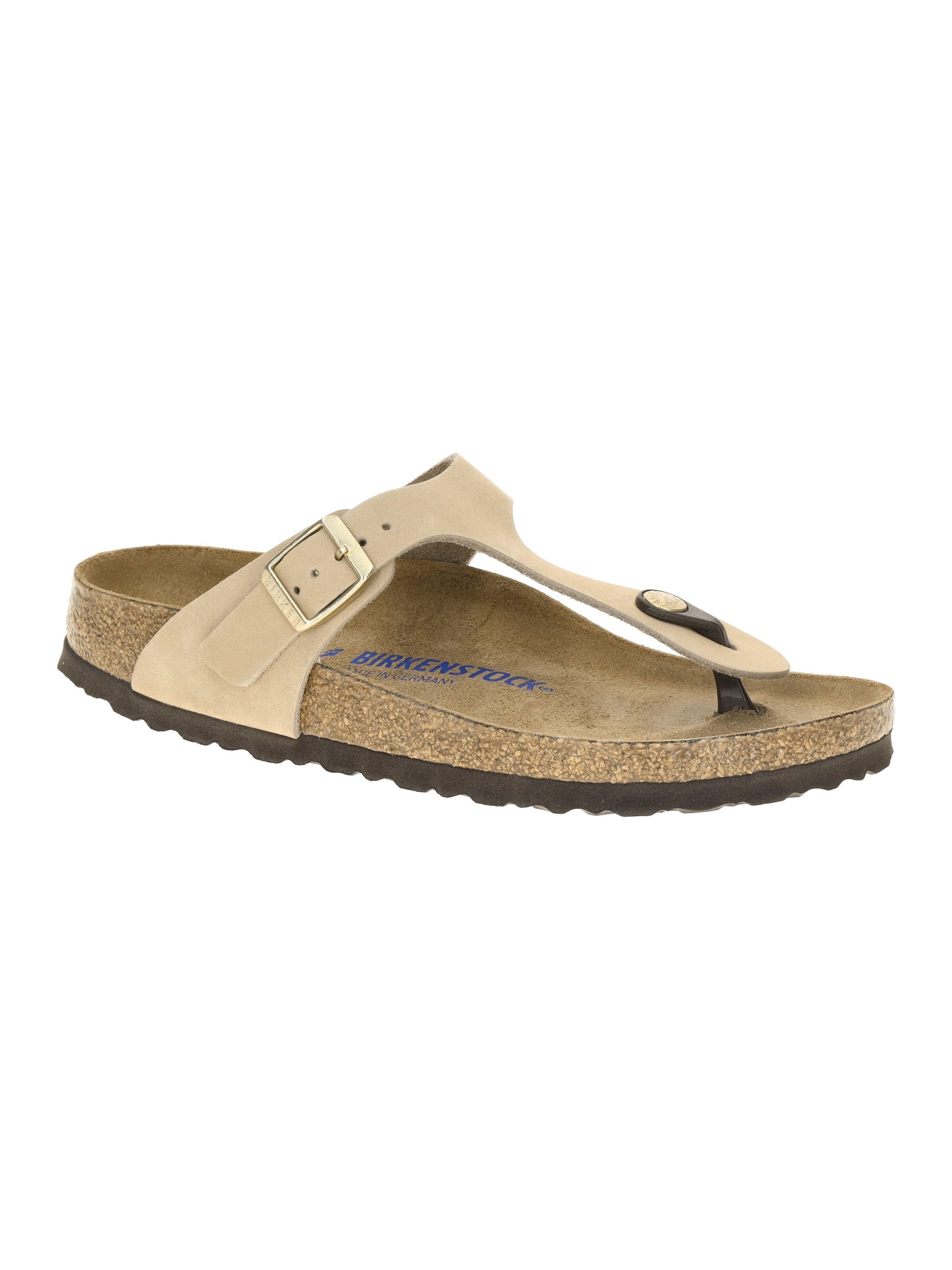 BIRKENSTOCK Mules 'Birkenstock Gizeh Pantolette beige SCHMAL Weichbettung 1019014' in Beige: front