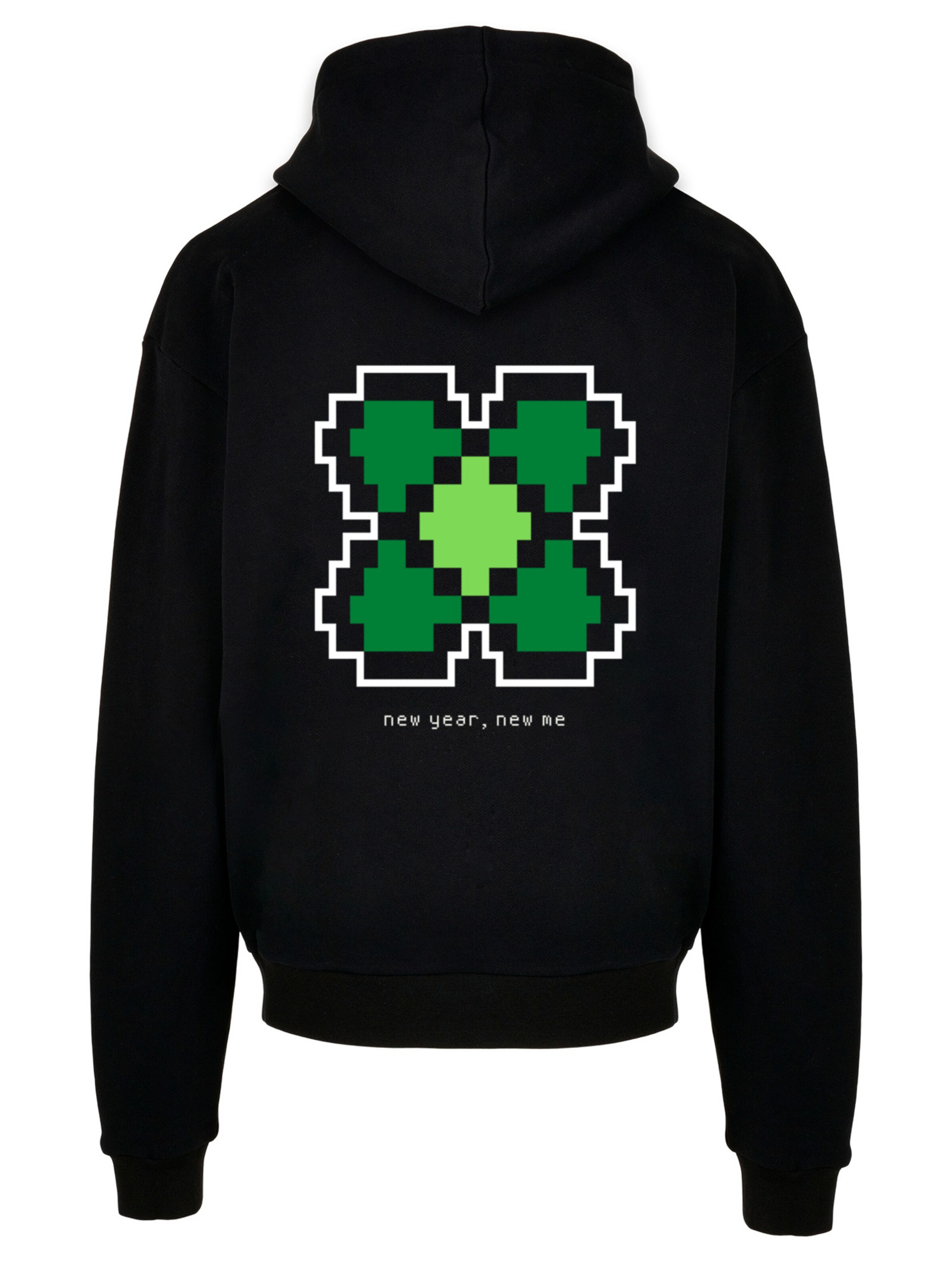 F4NT4STIC Sweatshirt 'Silvester Happy New Year Pixel Kleeblatt' in Schwarz