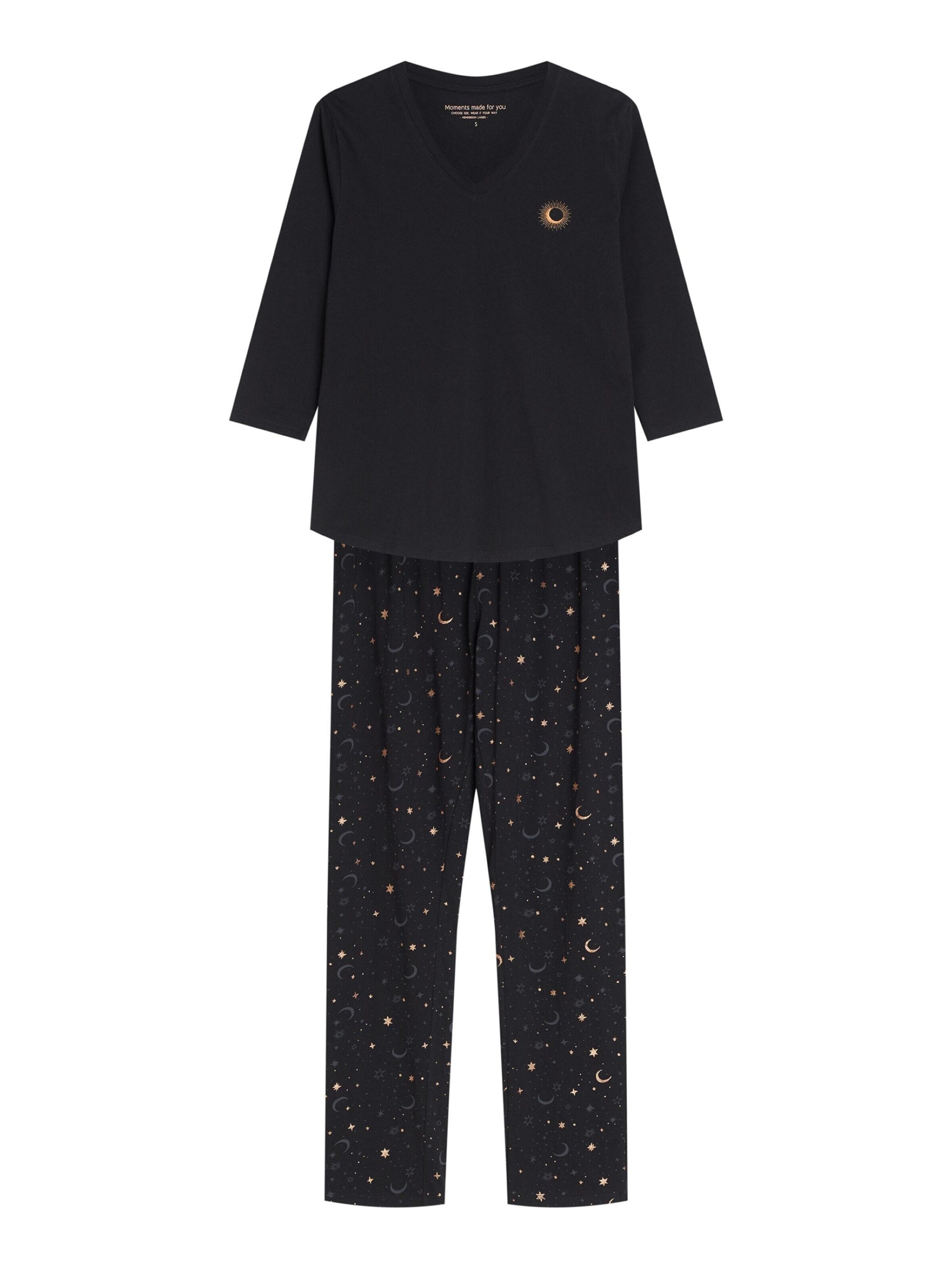 Henderson Pyjama 'Pyjama Set bequem Baumwolle 3/4-Arm V-Ausschnitt mit Print Gilly' in Zwart
