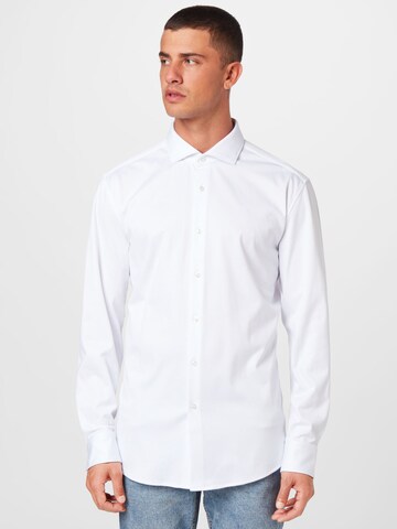 BOSS Slim fit Button Up Shirt 'Hank' in White: front