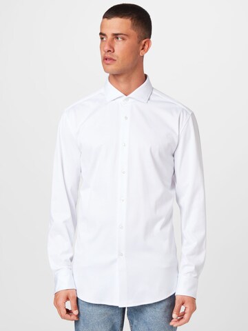 Coupe slim Chemise 'Hank' BOSS Black en blanc : devant