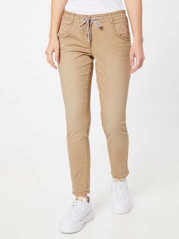 Coupe slim Pantalon TOM TAILOR en marron : devant