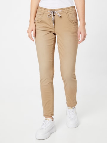 Coupe slim Pantalon TOM TAILOR en marron : devant