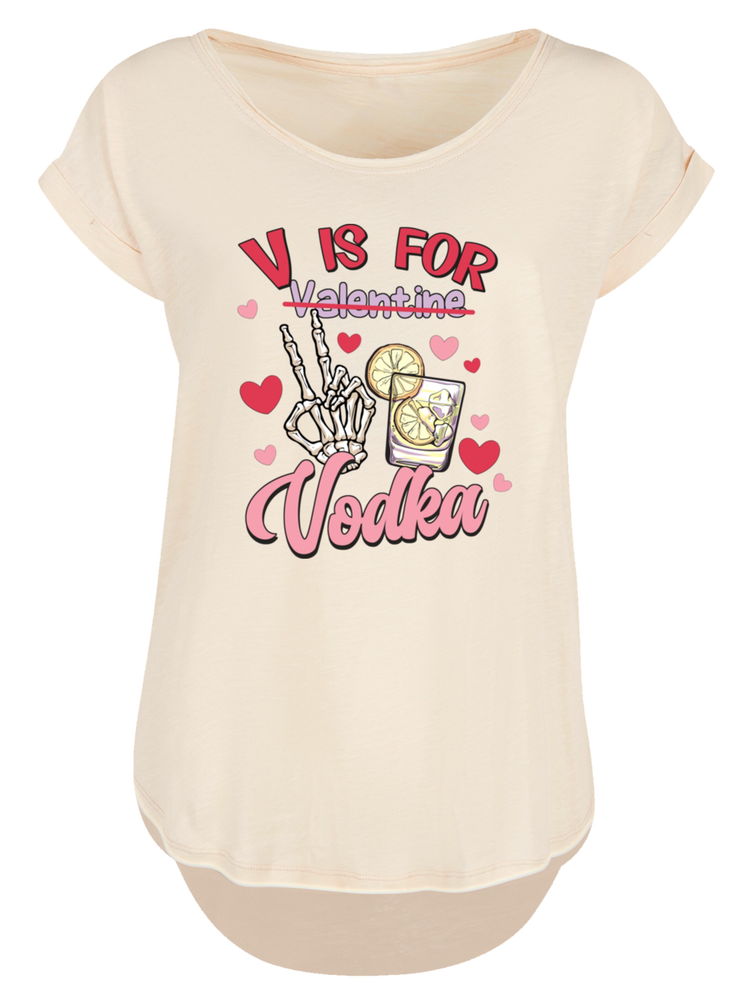 T-shirt 'Anti Valentinstag V is for Vodka' F4NT4STIC en beige : devant
