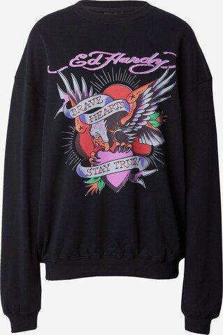 Ed Hardy Sweatshirt 'BRAVE HEART' in Zwart: voorkant