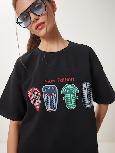 Happiness İstanbul T-shirt i S i marinblå / grön / karminröd / svart, Produktvy