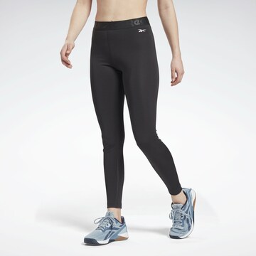 Reebok Skinny Workout Pants in Black: front