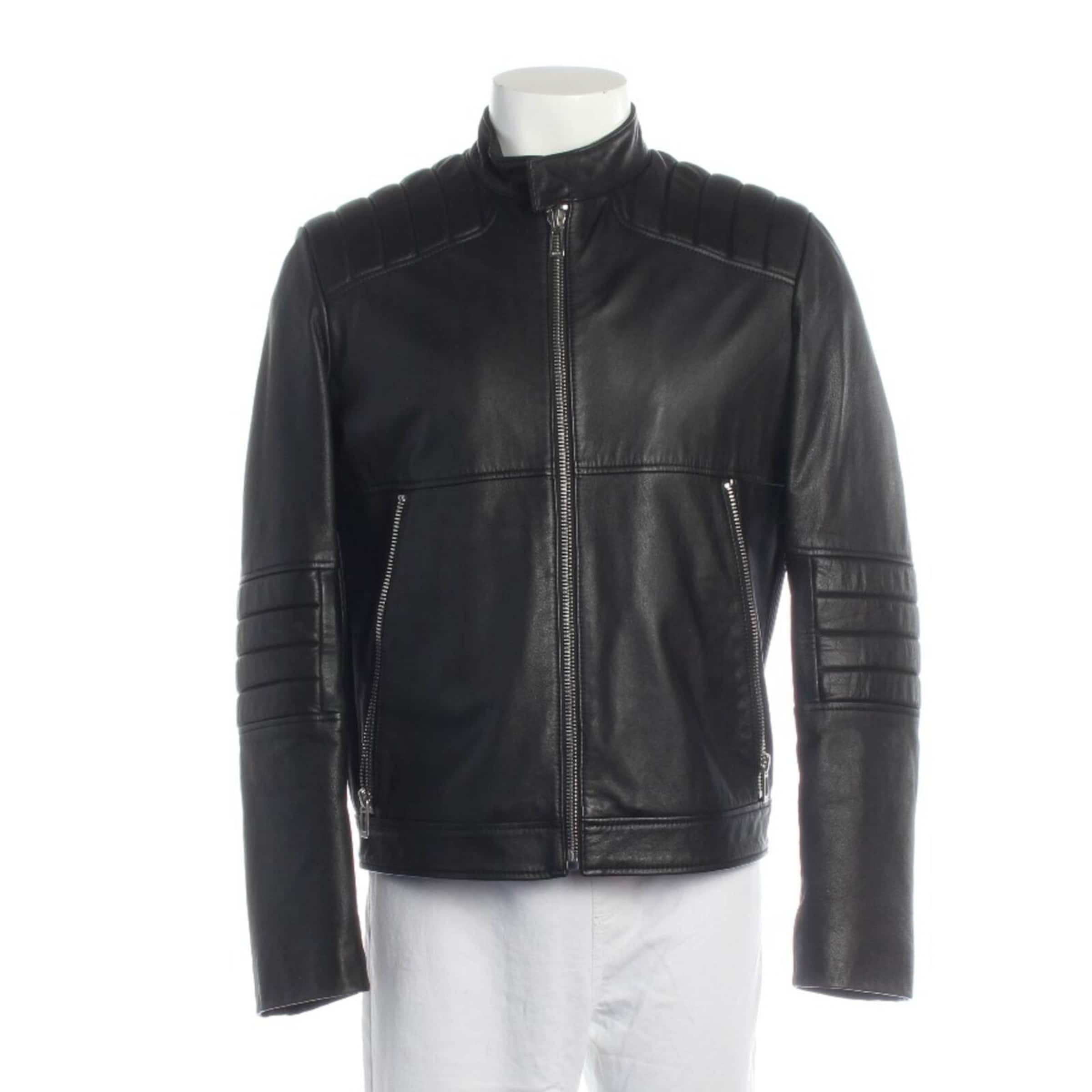 HUGO Lederjacke / Ledermantel S in Schwarz: Vorderseite