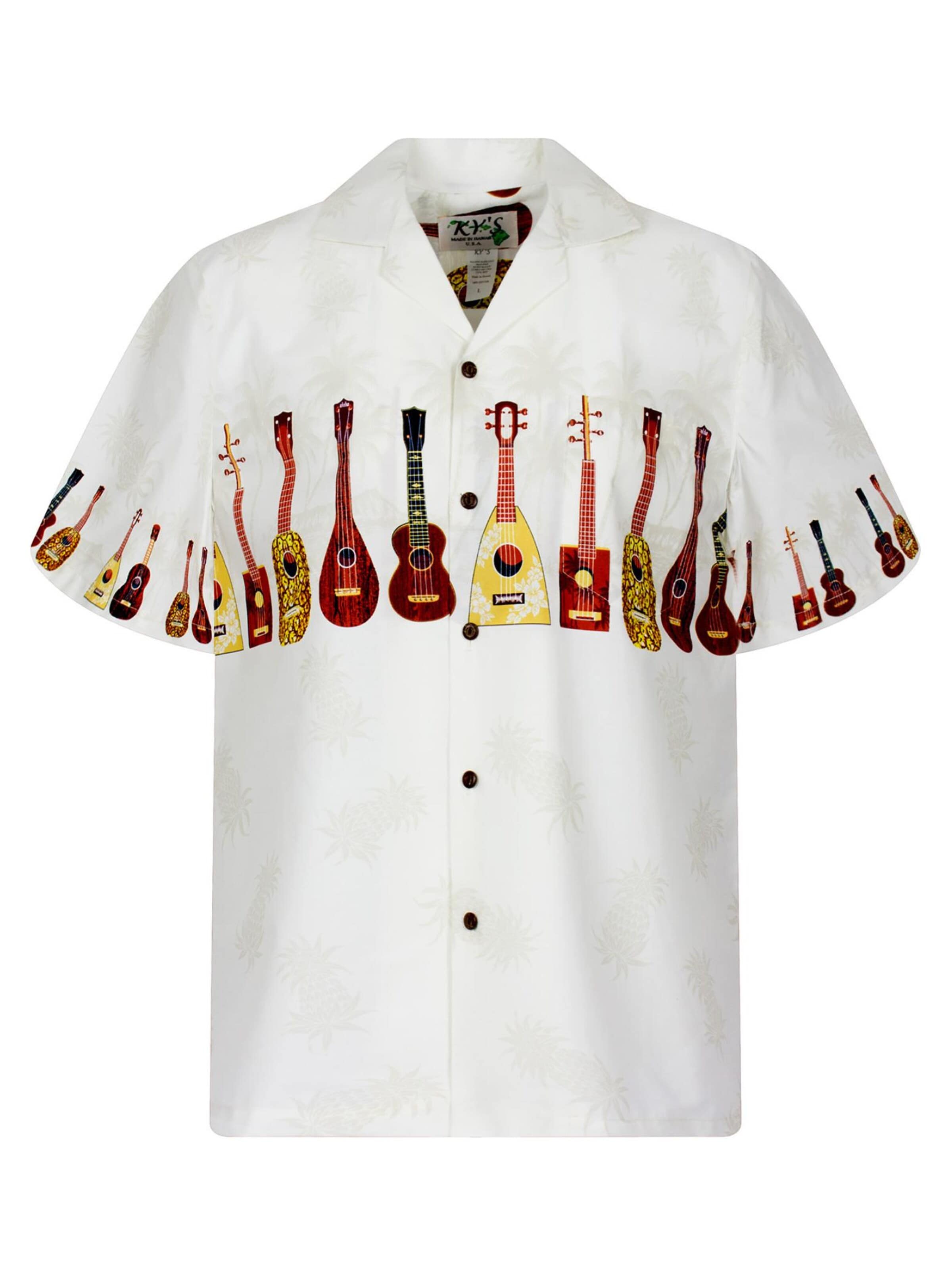 KY's Button Up Shirt 'Ukulele' in White: front