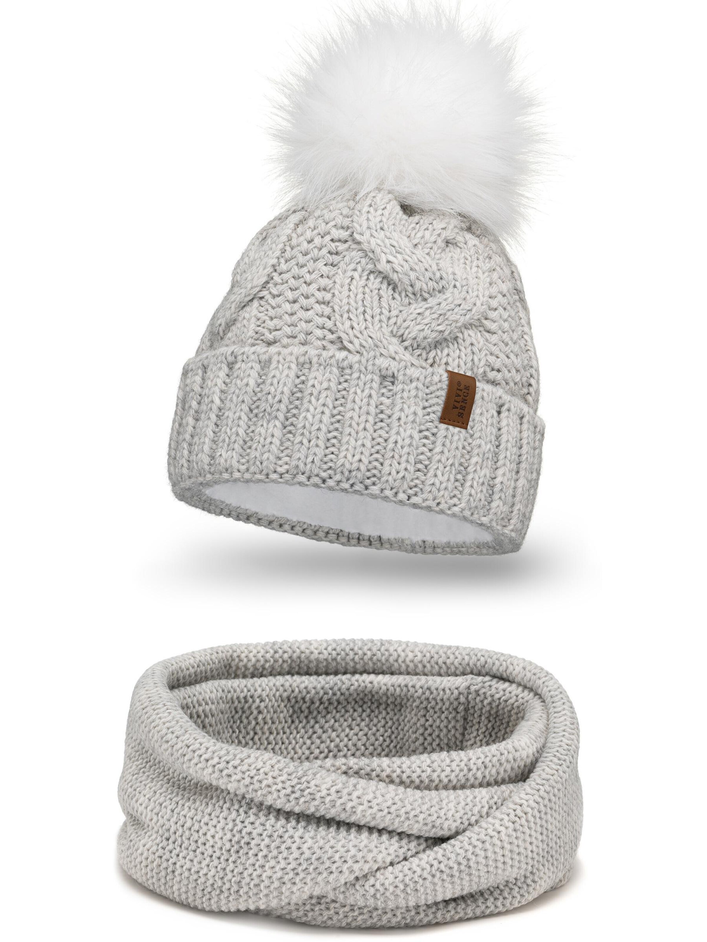 Vivisence Beanie '7014 Set' in Beige: front