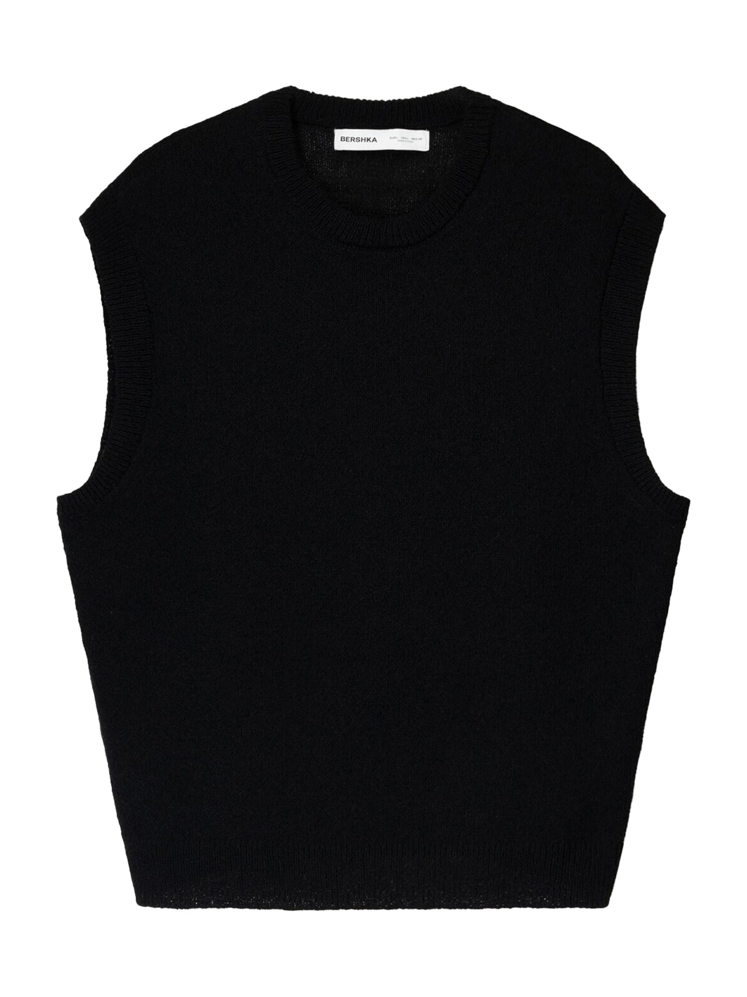 Bershka Мъжки плетен пуловер без ръкави в черно: отпред