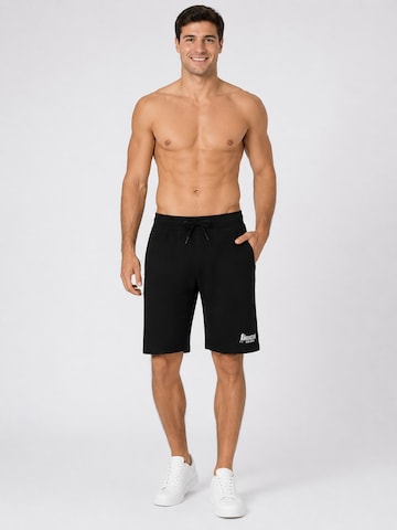 Boxeur des Rues - Traje para estar en casa 'Herren Set Boxeur des Rues: Baumwollshorts Schwarz + Slim-Fit T-Shirt Marineblau, Weißes Logo' en azul