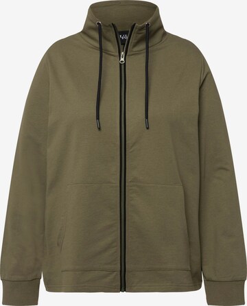 Ulla Popken Zip-Up Hoodie in Green: front